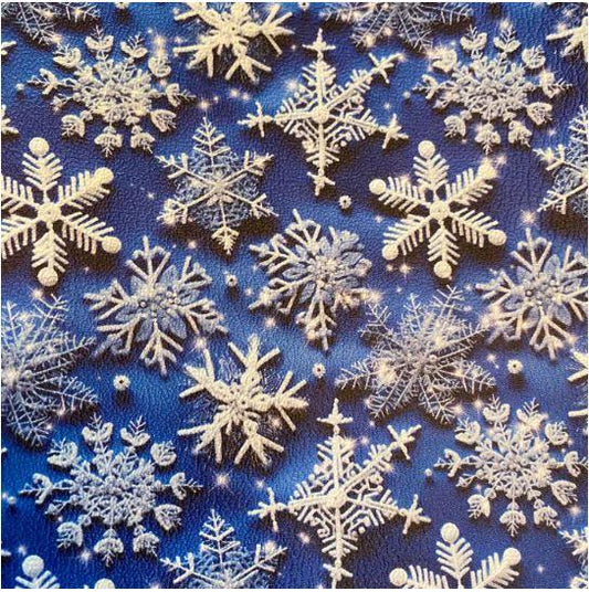 Printed Vinyl - Winter Snowflakes - White On Blue
