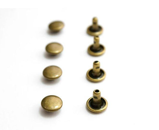 Rivets, Double Cap - Medium (9mm Cap) - Antique Brass