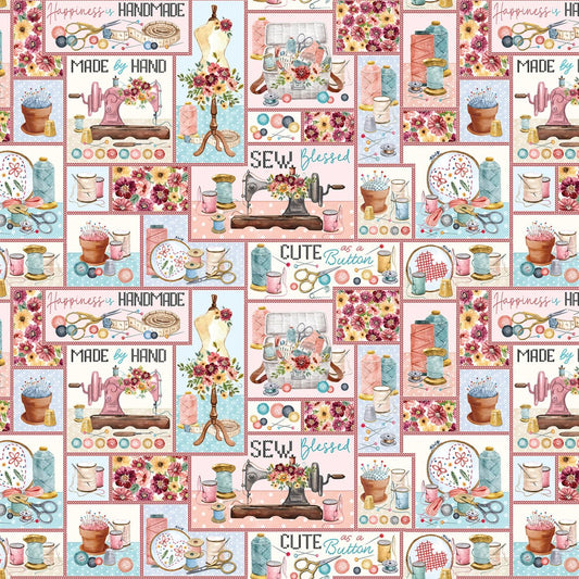 Sew In Love - Sewing Patchwork - Multi-Cream - 14292-99