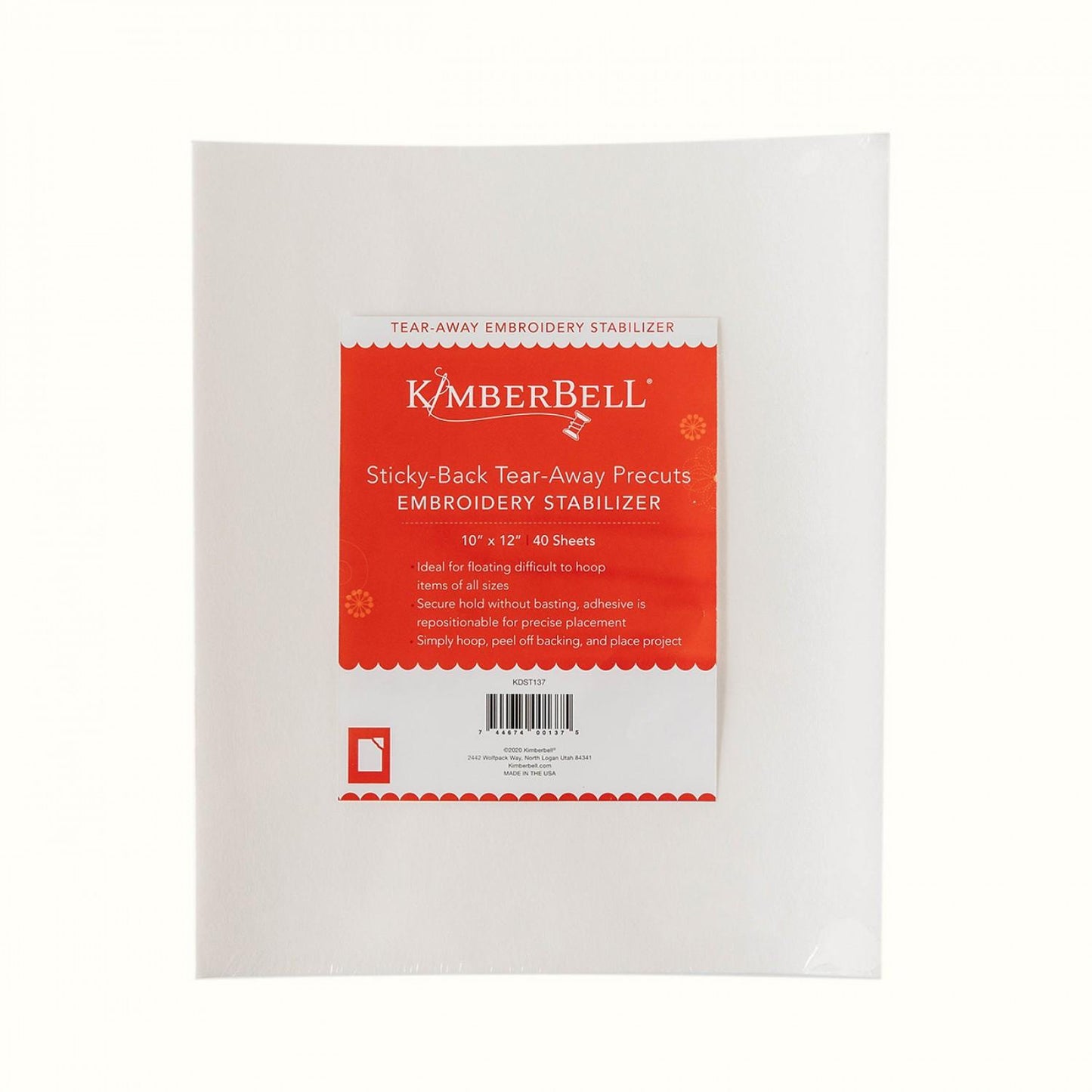 Kimberbell - Sticky-Back Tear Away Precuts 10in x 12in 40pk # KDST137 - SPECIAL ORDER