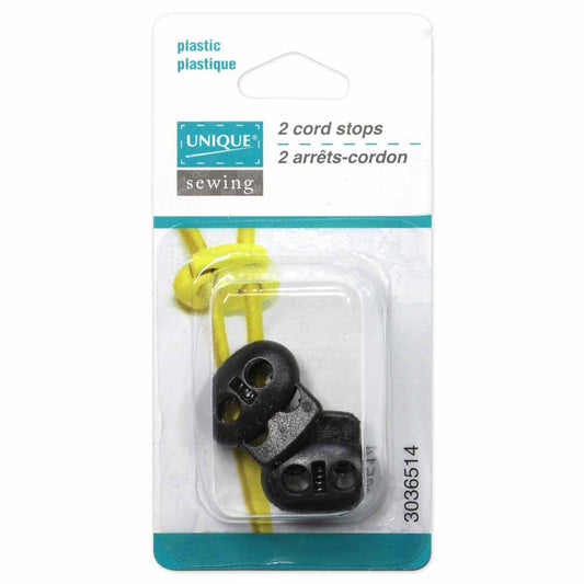 UNIQUE SEWING 2 Hole Cord Stops - Black - 2 pcs - 3036514