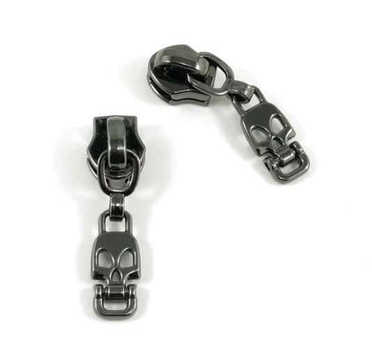 Zipper Slider W/Pulls -Gunmeta Skull Drop - #5 - 10 Pack - EBSP5-2GM