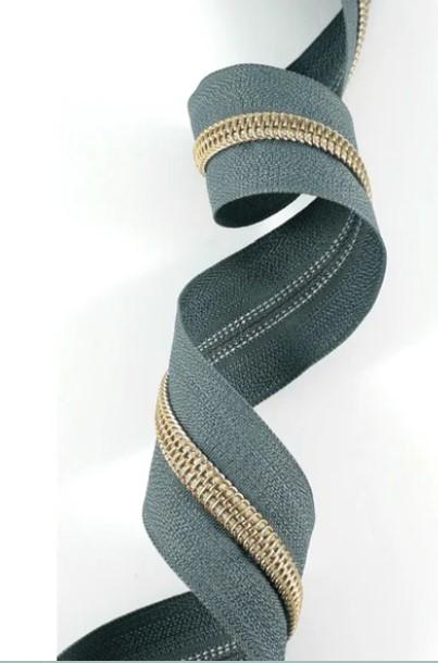 Zippers by the Yard - Size #5 - Medium Grey/Antique Brass Coil - No Pulls - EBZP5-GRY3AB