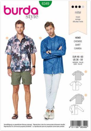 BURDA - 6349 Men’s Shirt - Short Sleeved - Long Sleeved - Shirt with Stand Collar - 0963490