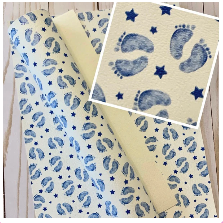 Baby Feet Blue Printed Vinyl 12x53"