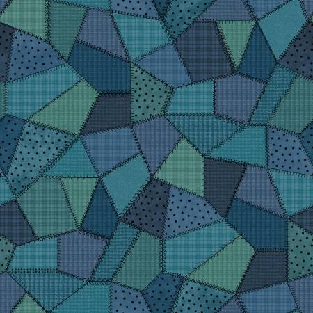 Blue Patchwork Quilt Flannel # F11310M-B