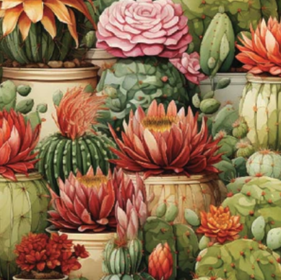 Cactus In Pots Printed Vinyl - 12in x 53in