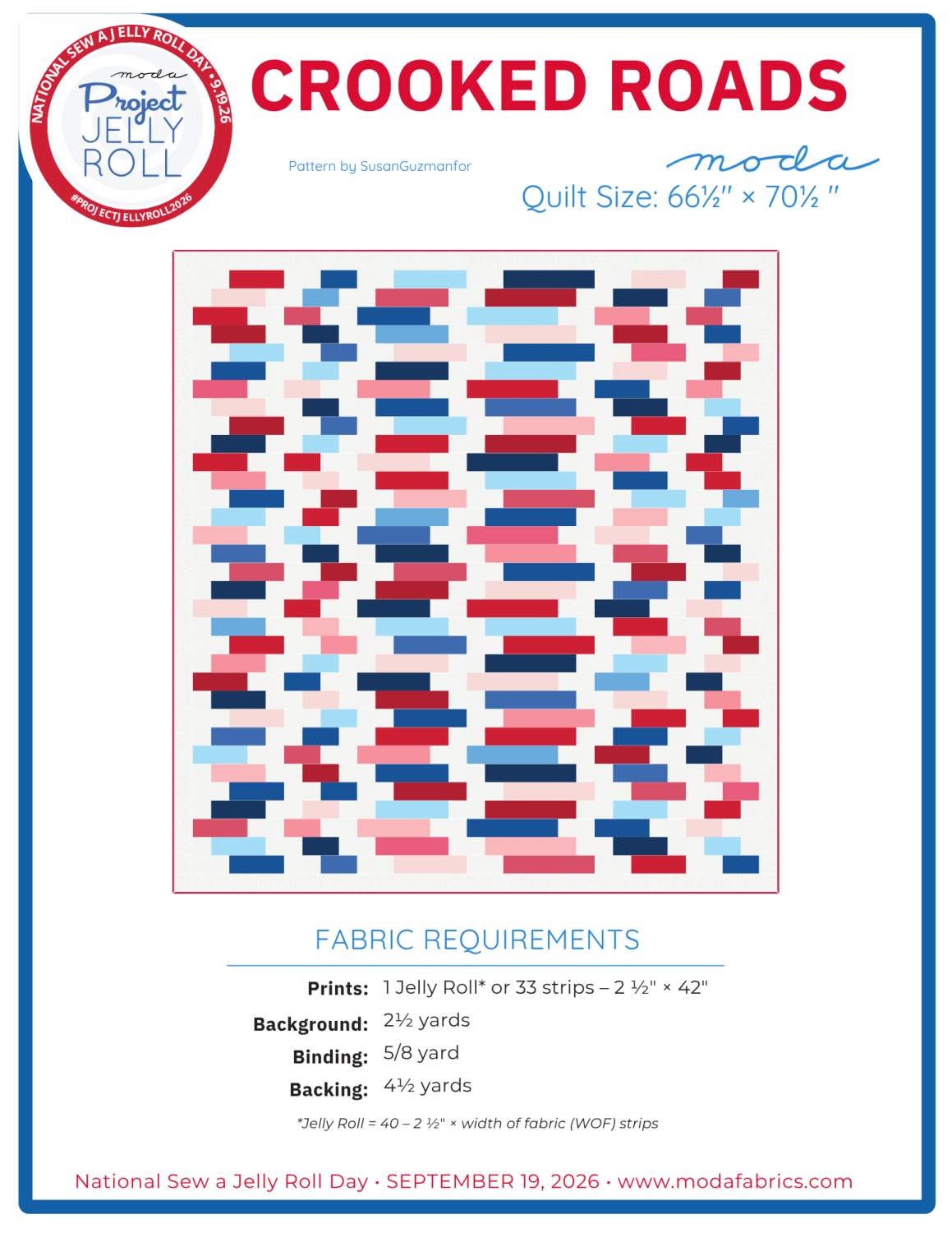 Crooked Roads Jelly Roll Pattern - Free Download