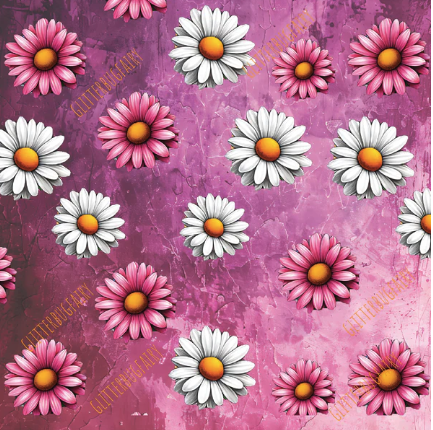 Daisies on Pink Grunge Printed Vinyl - 12in x 53"
