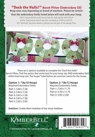 Deck the Halls - Bench Pillow (for Machine Embroidery) # KD529 - Special Order