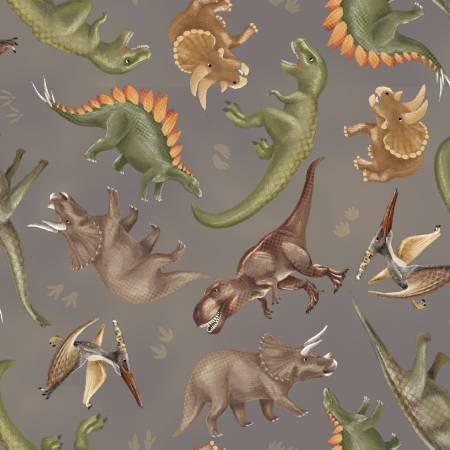 Dinosaur Trails  - Tossed Dinos- Taupe - 24152-TPE-CTN-D
