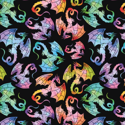 Dragons On Black Printed Vinyl - 12in x 53in