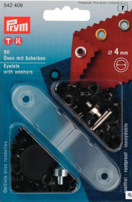 Eyelets with washers 4mm Black - 542409