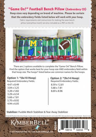 Game On Football Bench Pillow Machine Embroidery # KD548 - Special Order