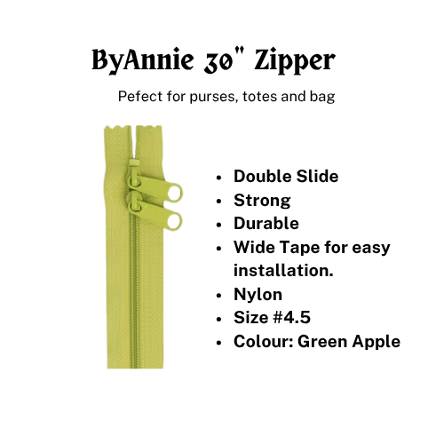 ByAnnie Handbag Zipper 30in Green Apple # ZIP30-200