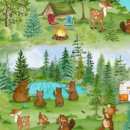 Happy Campers - Green Camp Scenic Minky # 2739MK-66