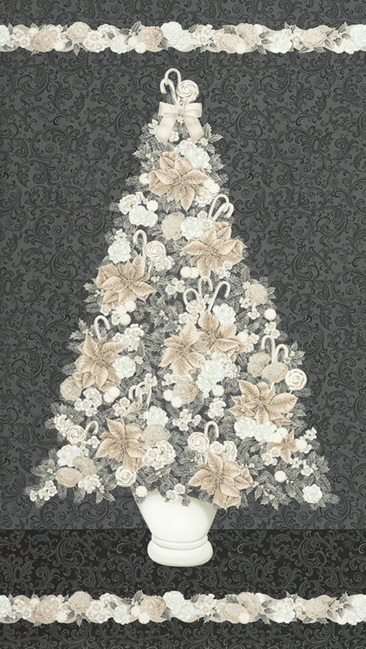 Holiday Flourish - Peppermint Twist -  Panel - 22944-305 Graphite