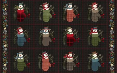 Holly Jolly Flannel - Black Snowmen Blocks # F10891M-J