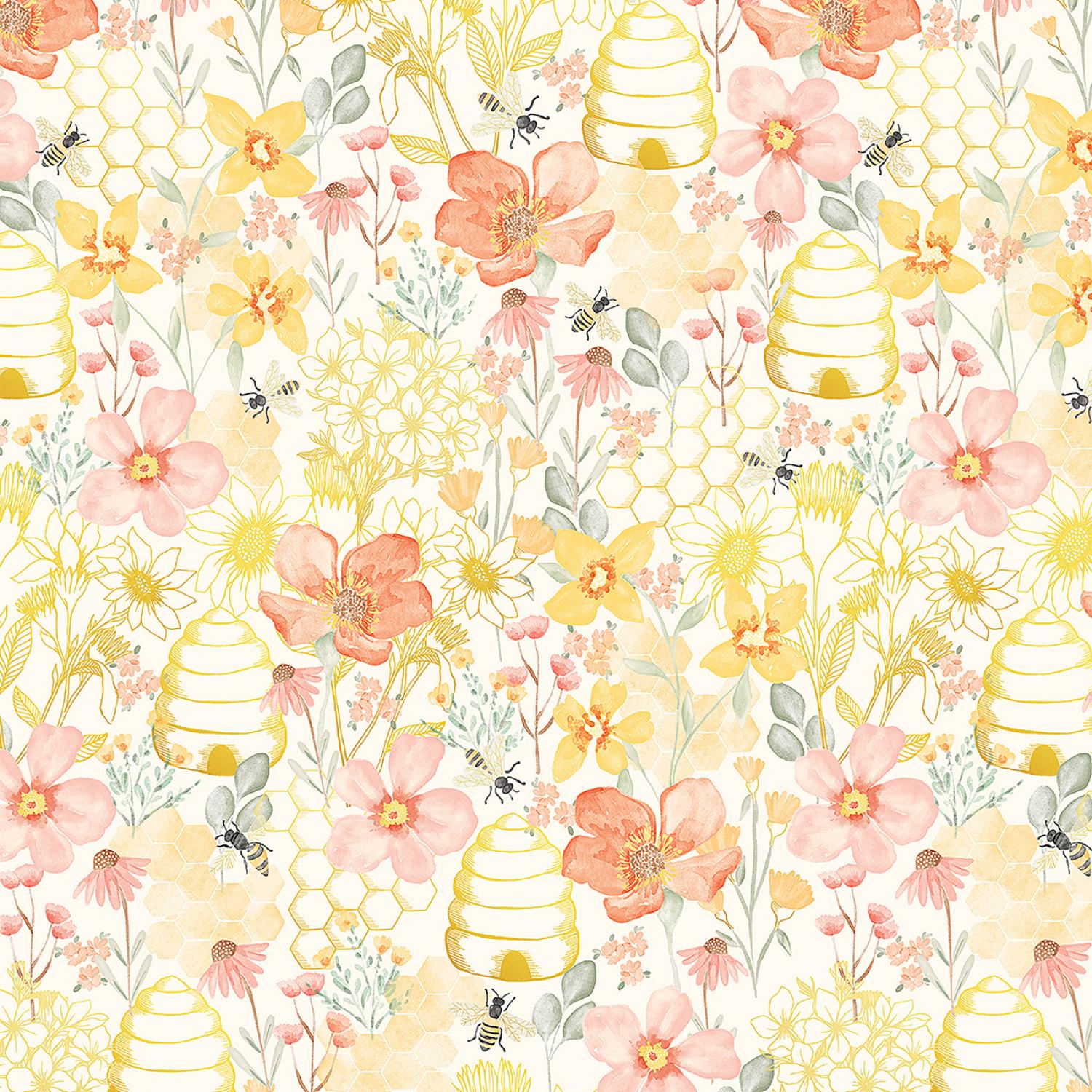 Home Sweet Home  - Large  Beehive Garden Floral - CD3041-CREAM