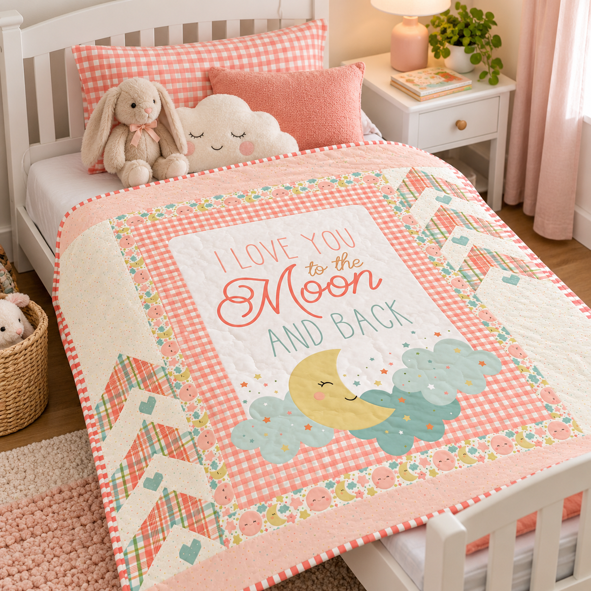 Love You To The Moon Flannel - Panel - 36.5inch - F18277R-Coral