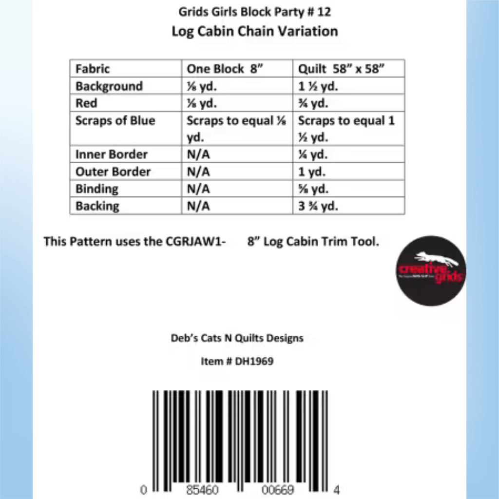 Log Cabin Chain Variation Grids Girls Block Party 12 # DH1969