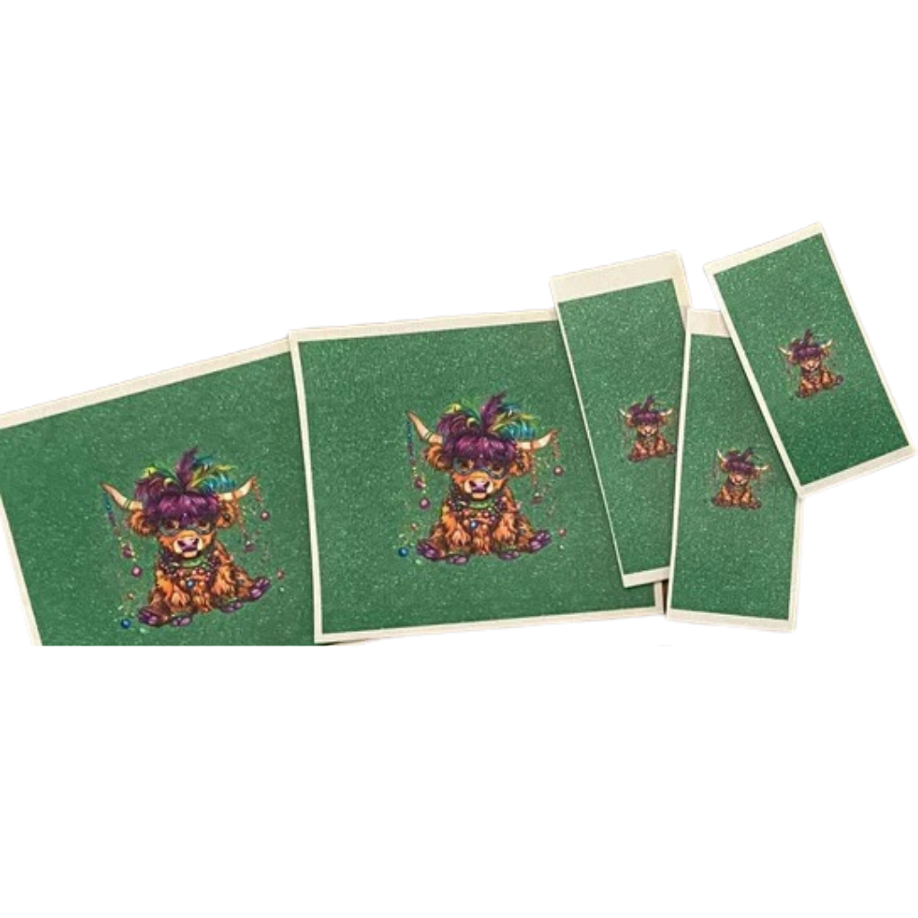 Mardi Gras Highland Cow Chapstick & Gift Card Printed Vinyl