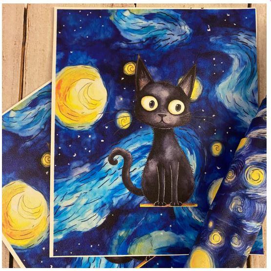 Mav Black Cat Starry Night