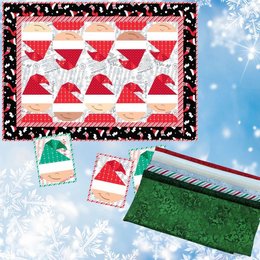 Naughty Elves Runner With Green Hats + 1 Mug Rug Kit