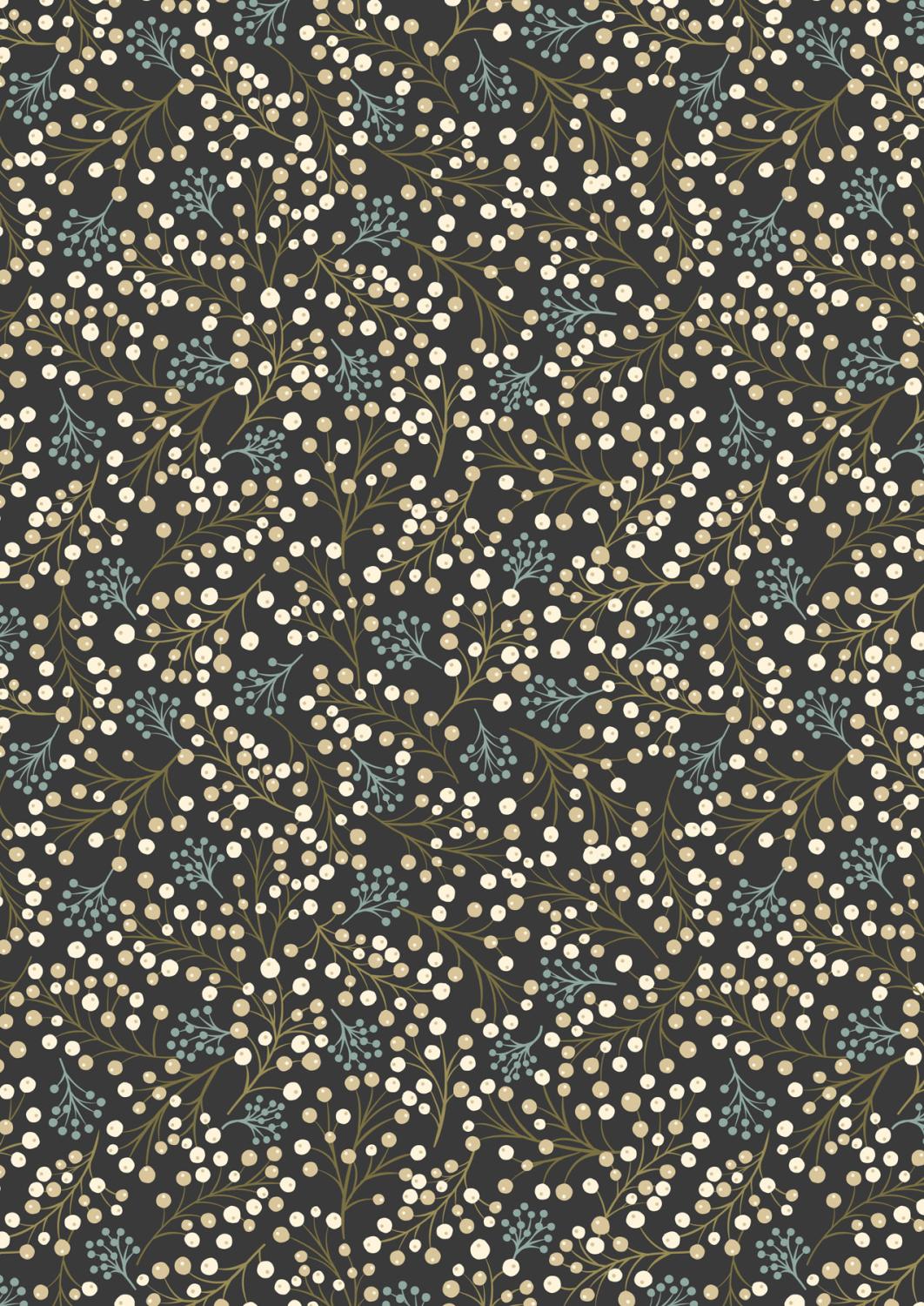 New Forest Winter Flannel - Winter Berries On Dark  - F62-3