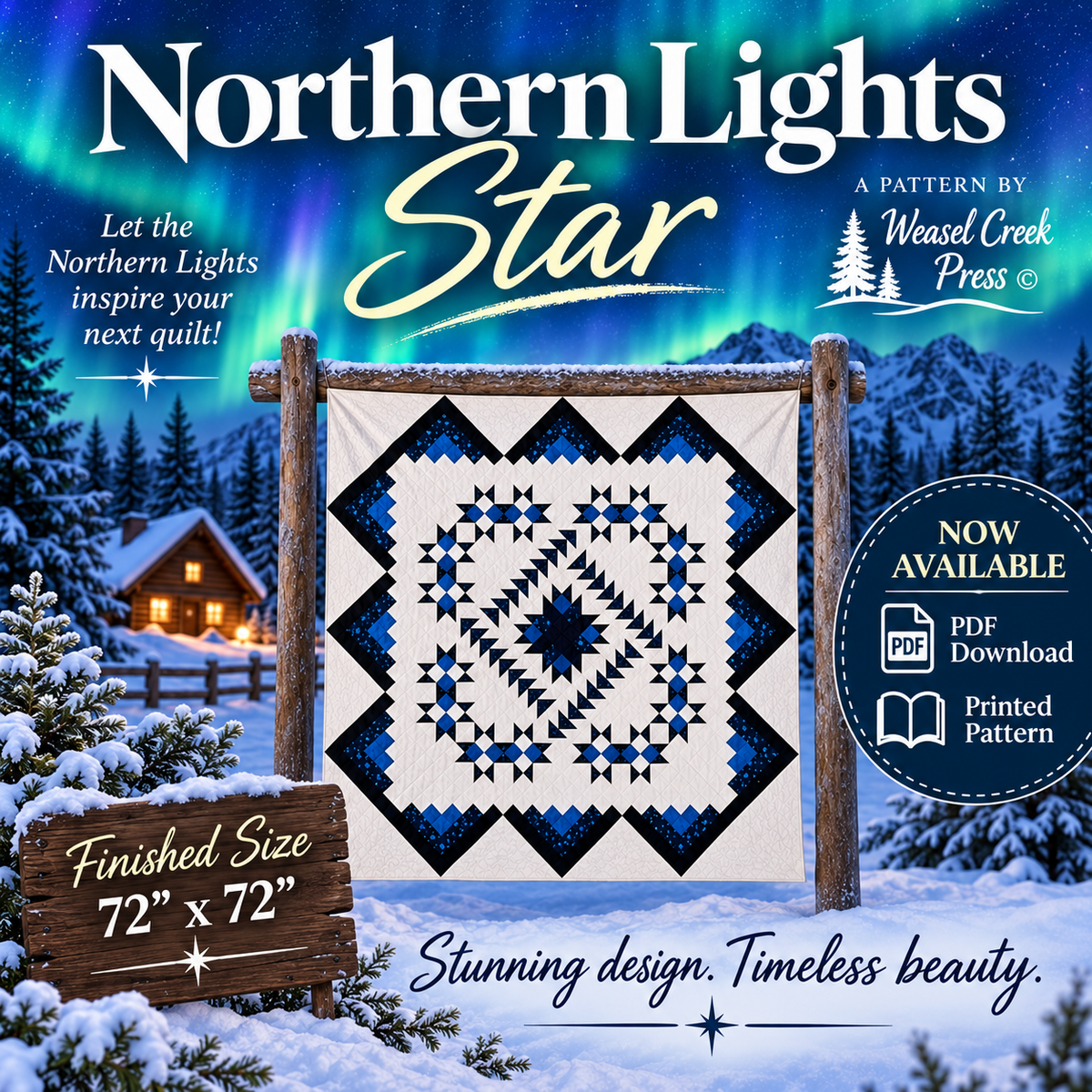 Northern Lights Star Quilt Pattern - Downloadable PDF