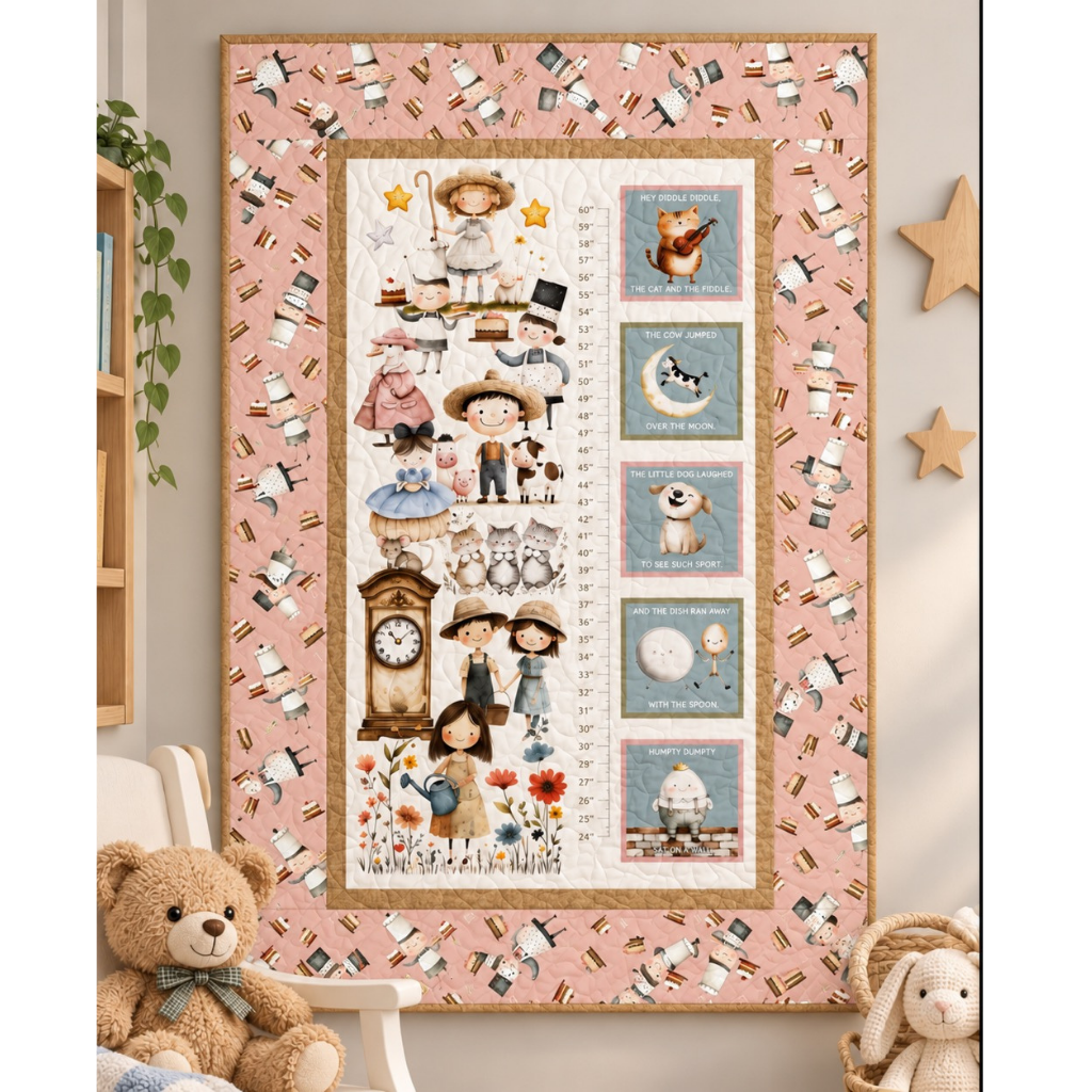 Nursery Rhyme Growth Chart - Pink - Baby Quilt Kit