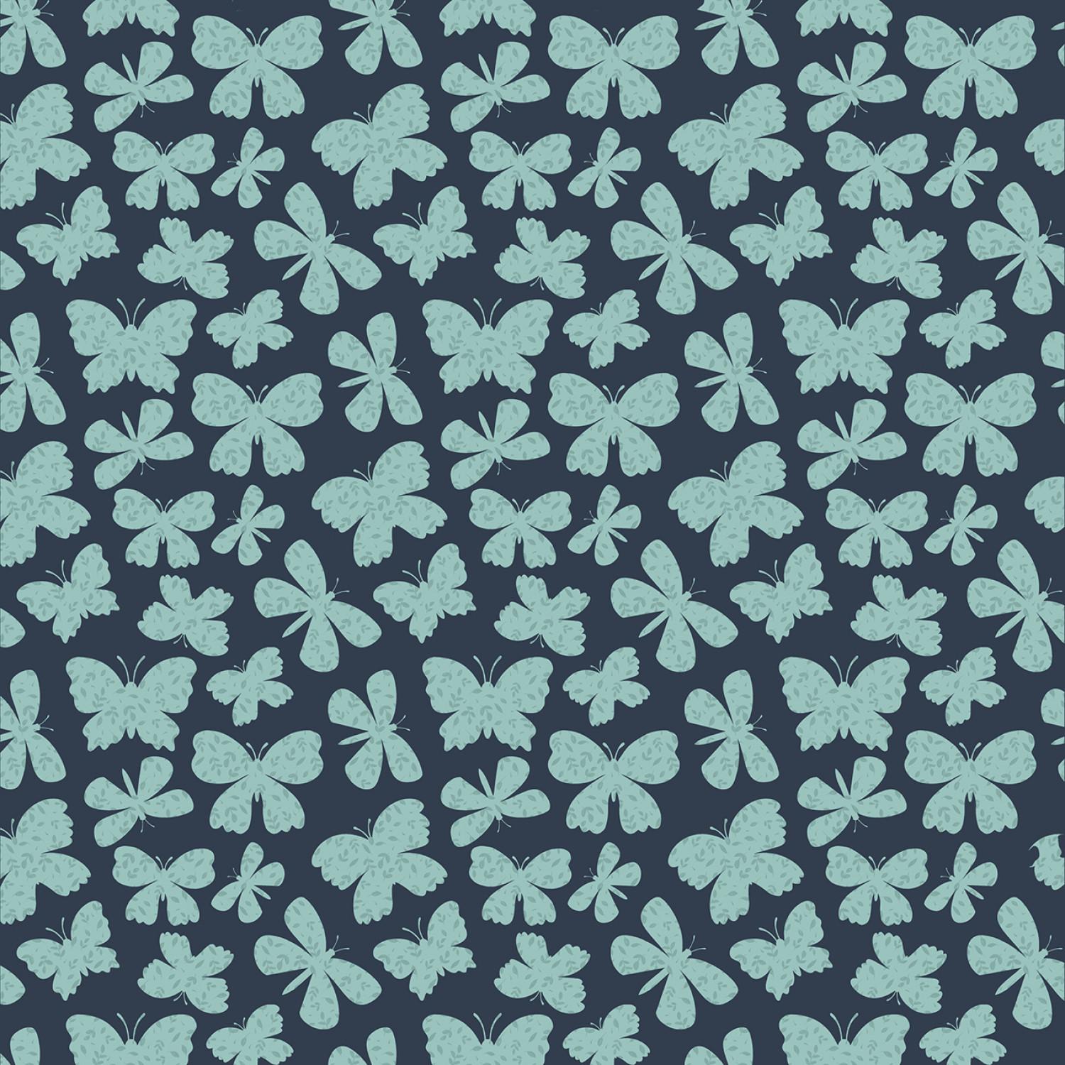 Painted Blossoms Navy - Scattered Butterflies - 724656