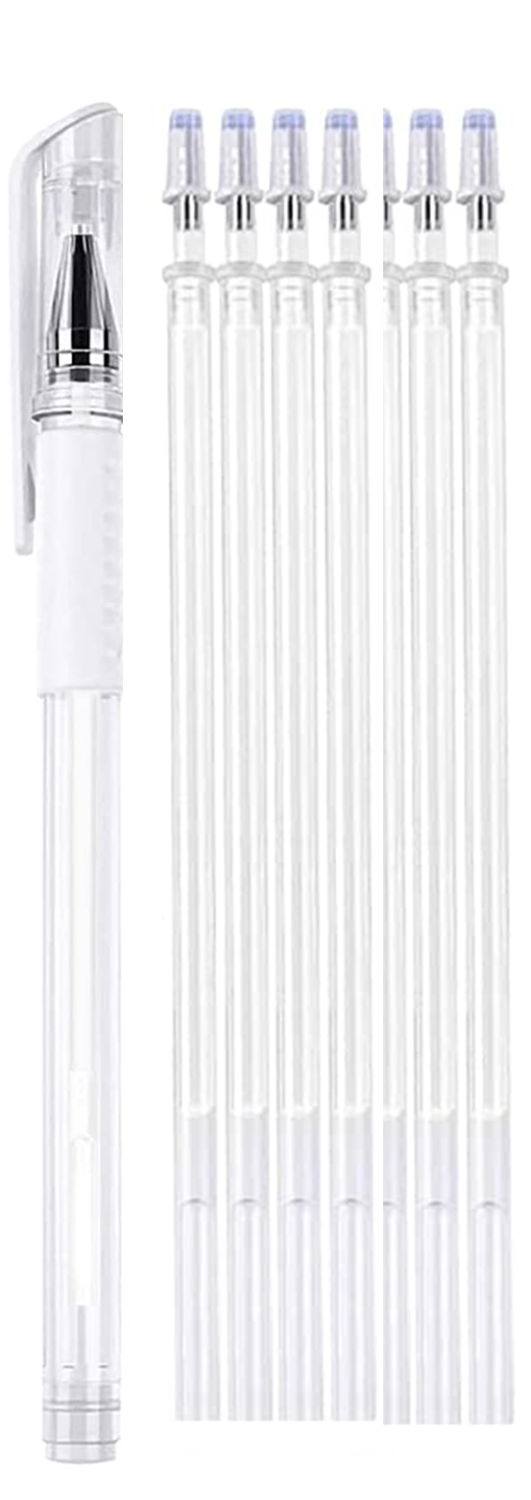 Pen, Heat Erasable - package (1 pen and 6 refills) - White