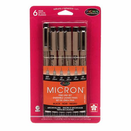 Pigma Micron Pen Set 6 Sizes Black # 30062