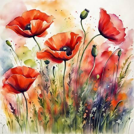Poppies Panel 17in x 17in # FLR-043