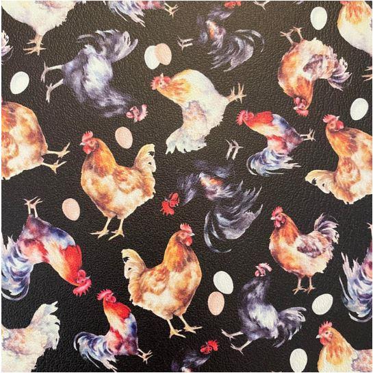 Printed Vinyl - Chickens on Black