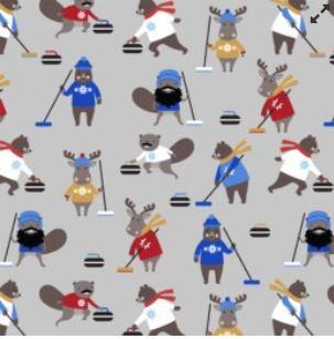 Purely Canadian Flannel - Criters Curling - 22579-357 Titanium