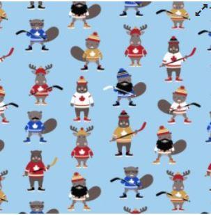 Purely Canadian Flannel - Critters Playing Hockey - 22577-63 Sky