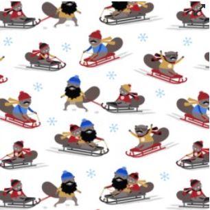 Purely Canadian Flannel - Critters Sledding - 22582-87 Snow
