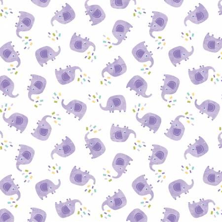 Chalk Baby Flannel - Elephant Play - White/Purple - 16332F-09