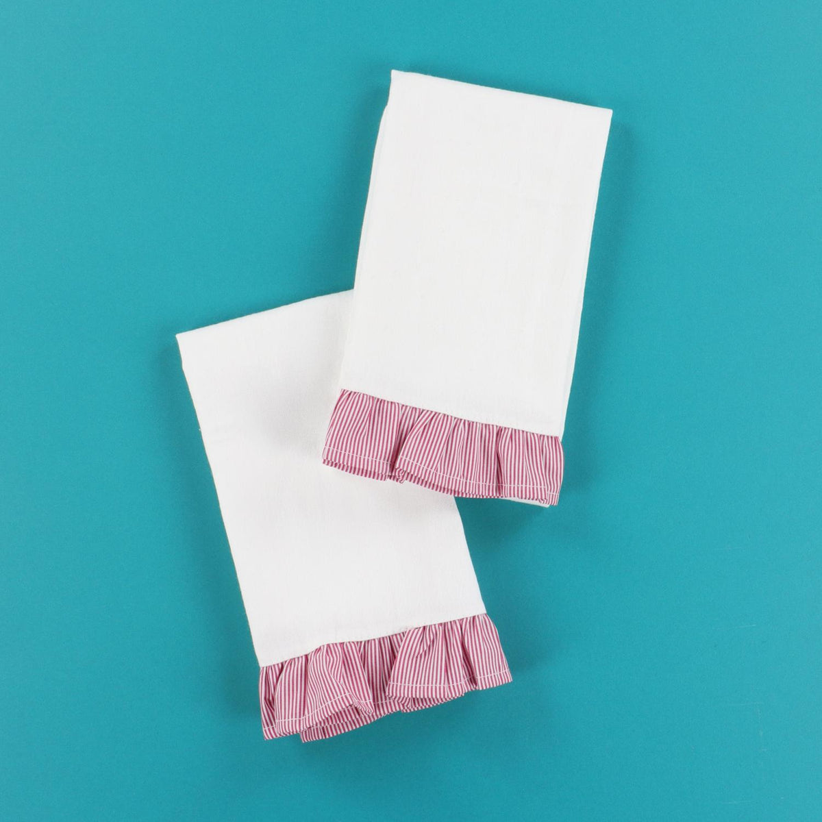 Red & White Striped Ruffled Tea Towel - 2 Pack - KDKB293