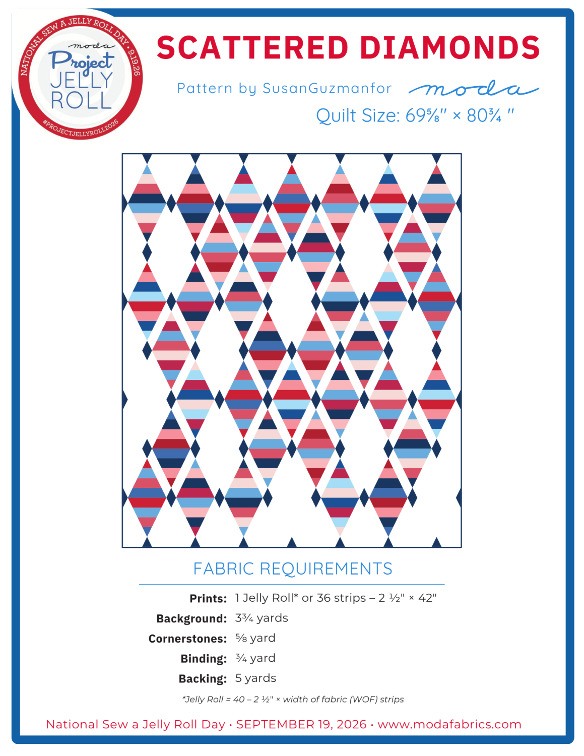 Scattered Diamonds Jelly Roll Pattern - Free Download