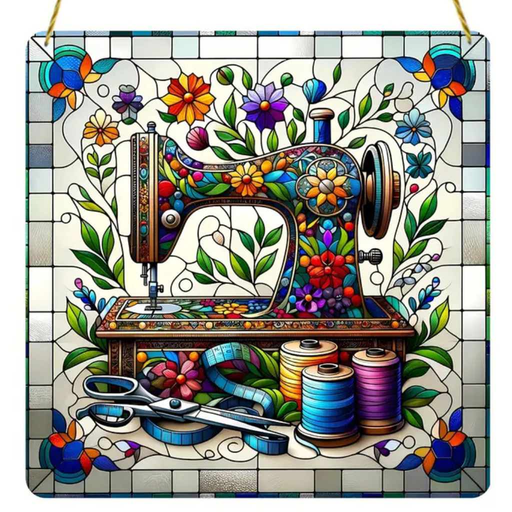 Sewing Machine Stained Glass - Square