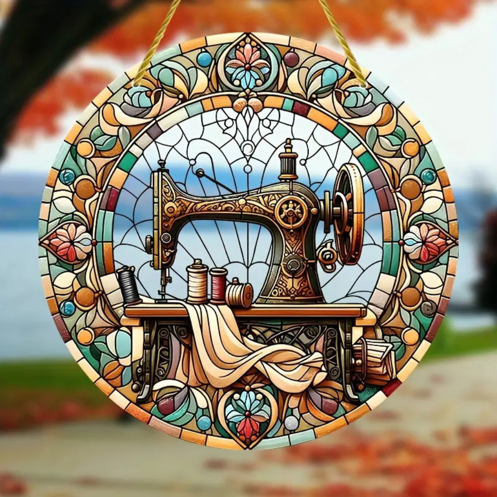 Sewing Machine Stained Glass Round - 8"