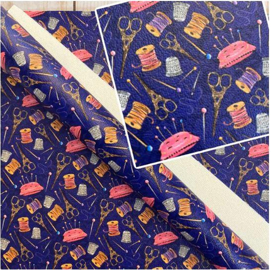 Sewing On Navy  Printed Vinyl