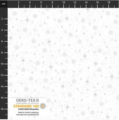 We Love Christmas  Stof - Small Stars - White/Silver - 4591-108