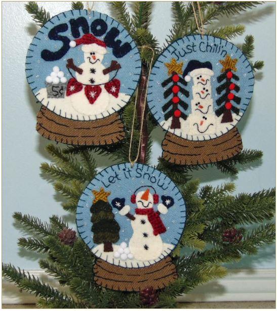 Snow "Folks" Globes Wool Applique Ornament Pattern