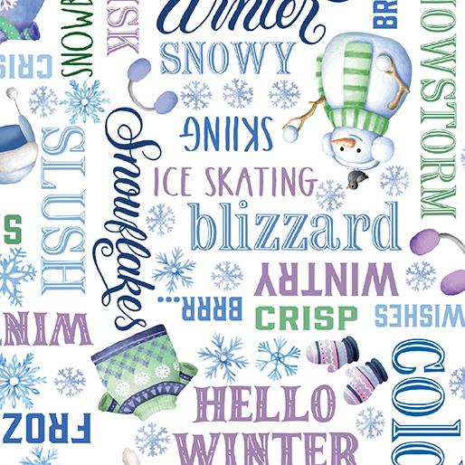 Snowflake Wishes - Wintery Words White  - 15189-09
