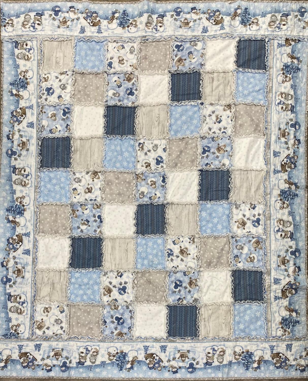 Snowman Rag Quilt With Backing Lap Kit