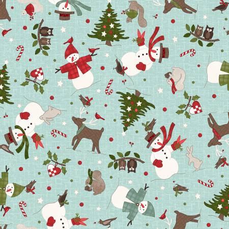 Snowtop Mountain - Aqua Christmas Toss Flannel # F11162M-Q